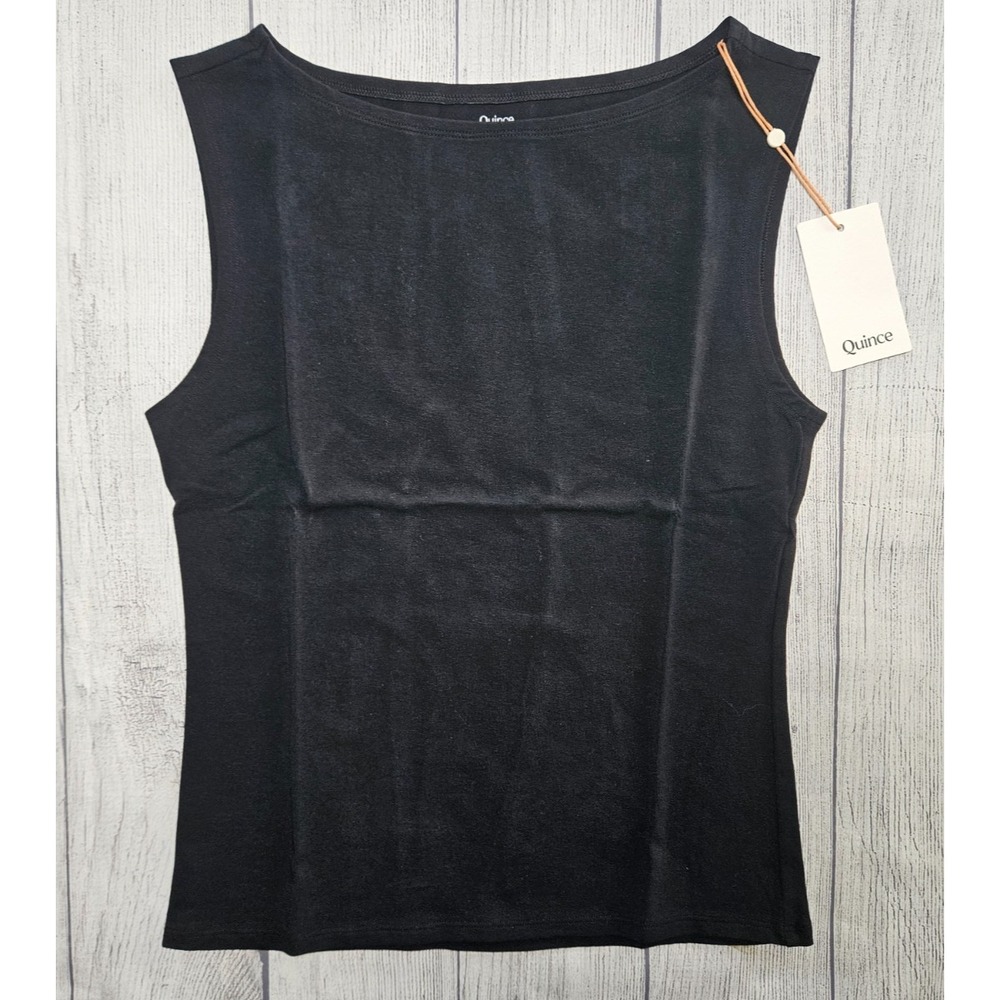 NWT Quince Tank Top Womens M Black Boat Neck Stretch Organic Cotton Sleeveless